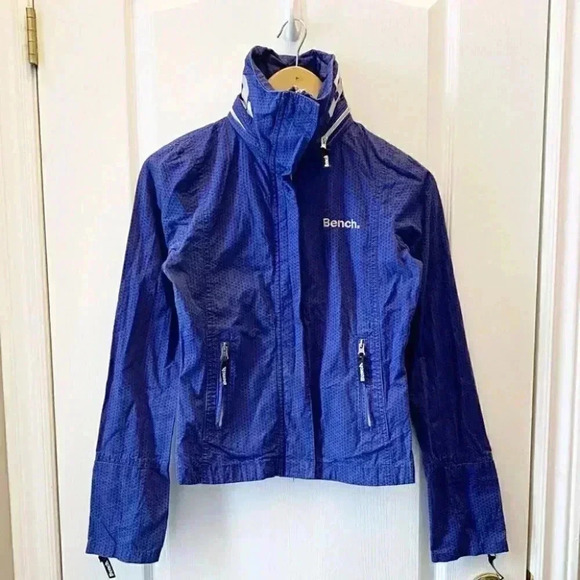 Bench Barbecue Windbreaker Jacket  Cropped Purple Black Geometric Print XS - Picture 5 of 15